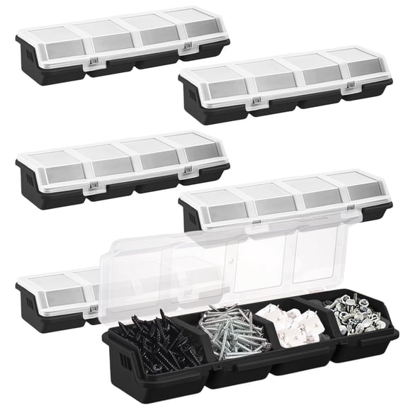 3Pcs Screw Organizers Storage Bins with Lids, Plastic Stackable Hardware Organizer Box for Garage Nails Craft Tool Organizing, Tool Cart Cabinet Workbench Drawers (BLACK)