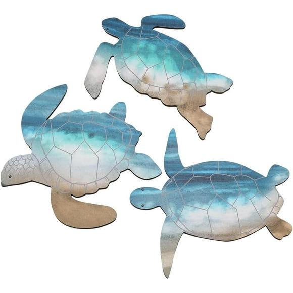 3Pcs Sea Turtle Wooden Wall Decor Wall Art Farmhouse Ocean Beach Theme Hanging Decoration Vintage Turtle Coastal Decor for Home Lake House Bathroom Decor Indoor Outdoor