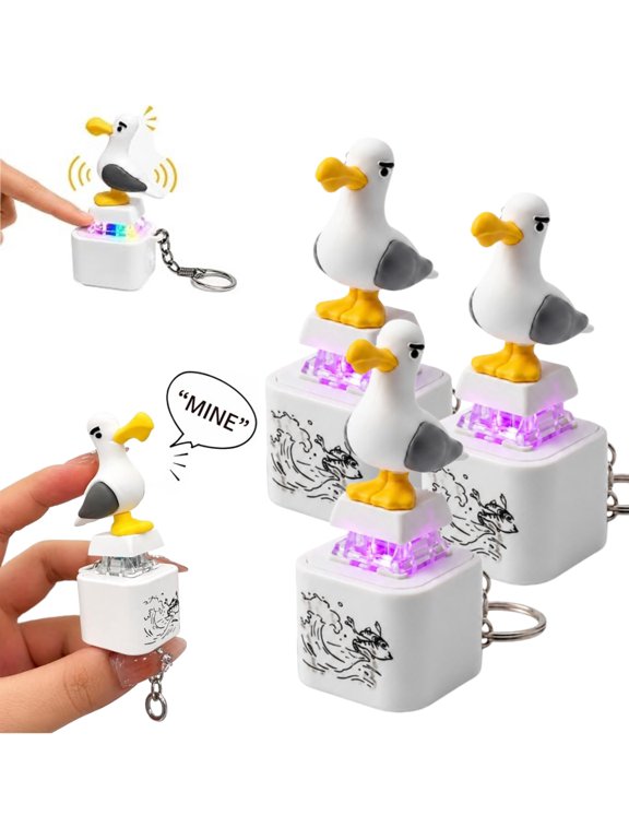 3Pcs Seagull Mine Button Keychain Fidget Toy Real Sound LED Light Rechargeable Clicker Sensory Stress Relief Adult Keyboard Clicky Keychain Noise Maker Button Clicker Keyring Gadget(Rechargeable)