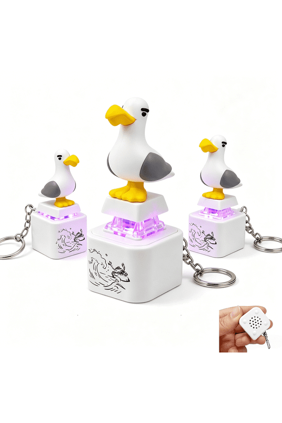 3Pcs Seagull Mine Keychain, Sound Button Keychain with Real Sound & LED Light, Rechargeable Portable Animal Fidget Clicker Keychains, Funny Interactive Gift for Friends & Family