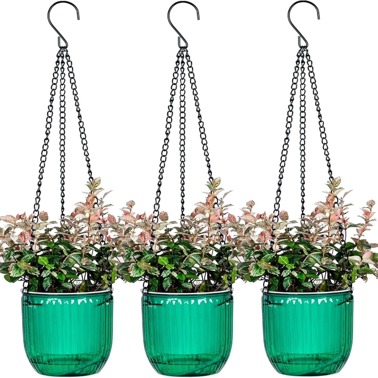 Plastic Hanging Baskets Set Of 10 Green Hanging Baskets - 10" Contempo  Swirl Design Plastic Flower Pots (Landmark) 12 Inch Hanging Planter