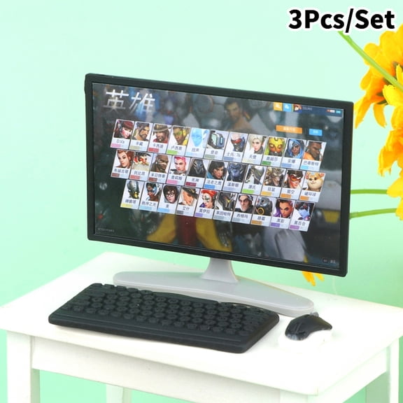 3Pcs/Set 1:12 Dollhouse Miniature Desktop Computer Keyboard Mouse TV Model Home Decor Toy Doll House Accessories