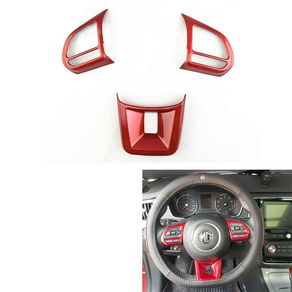 3Pcs/Set ABS Car Steering Wheel Button Cover Sticker Interior Decoration for MG5 MG6 MG ZS Red