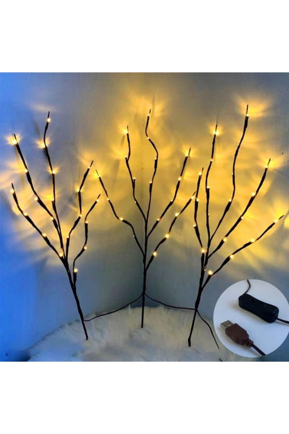3Pcs/Set Artificial Tree Branches With Warm White Light 60 Led Usb Operated For Holiday Christmas Wedding Party Decoration