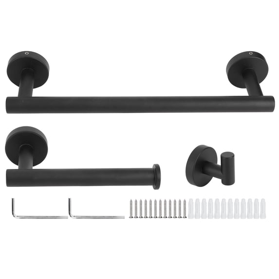 3Pcs/Set Black Stainless Steel Towel Storage Rack, Wall Mounted Paper Holder Clothes Hook, Bathroom Hardware Kit, Durable Rust-Resistant, Suitable for Toilet, Kitchen, Bedroom
