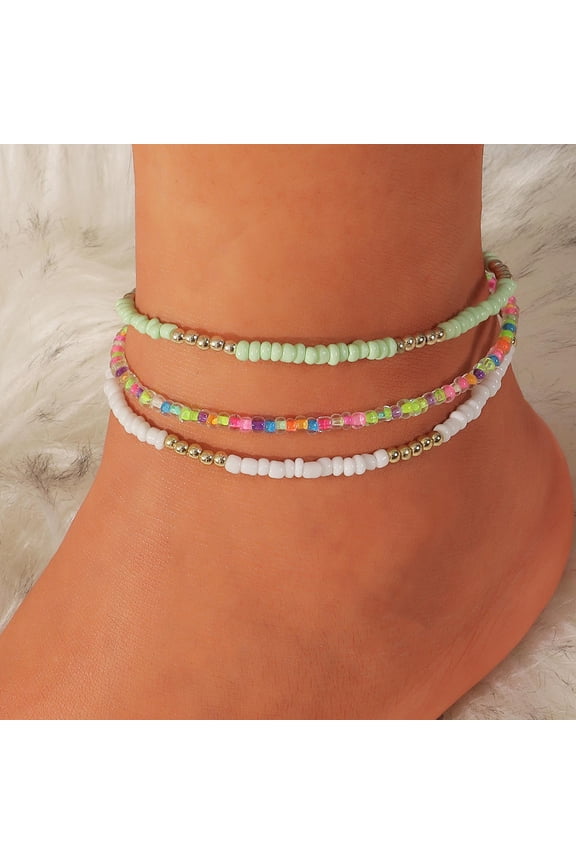 3Pcs/Set Bohemian Colorful Beaded Beads Anklets For Women Summer Ocean Beach Handmade Ankle Bracelet Foot Leg Beach Chain Gift
