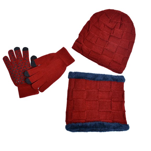 3Pcs Set Boys Hat Lined Hat Scarves Gloves for Toddler Children Winter Warm Knit Cap Kids