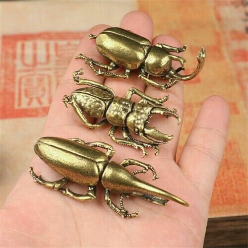 3Pcs/Set Brass Insect Figurine Solid Beetle Statue Home Animal Decor Ornament