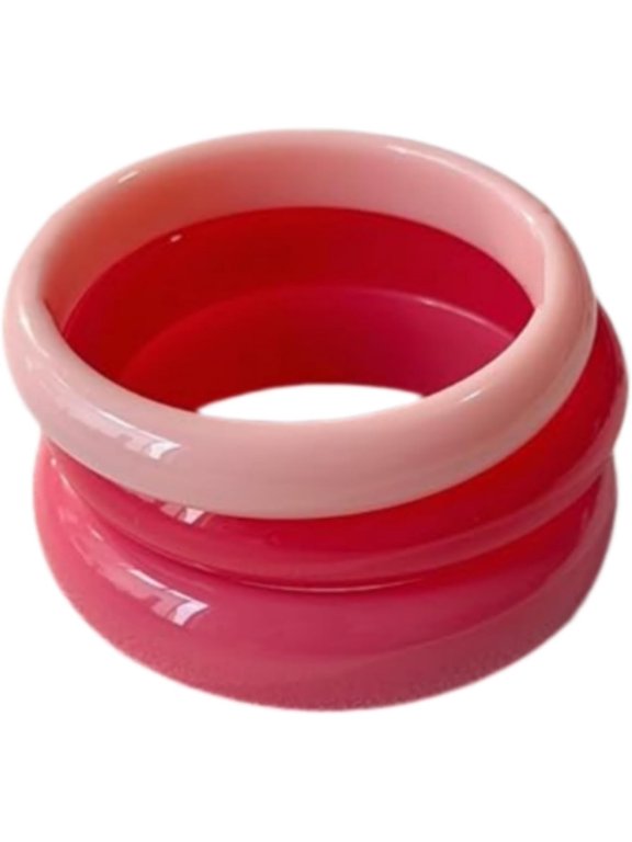 3Pcs Set Colorful Round Acrylic Stackable Bangle Bracelets Minimalist Jewelry for Women Geometric Bohemian Chunky Thick Wide Thin Bracelet Boho Holiday Ring Size 8