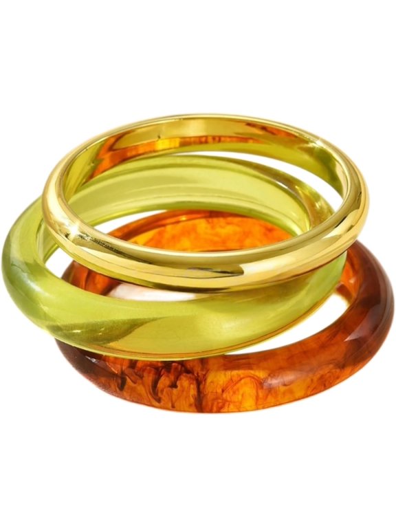 3Pcs Set Colorful Round Acrylic Stackable Bangle Bracelets Minimalist Jewelry for Women Geometric Bohemian Chunky Thick Wide Thin Bracelet Boho Holiday Ring Size 8