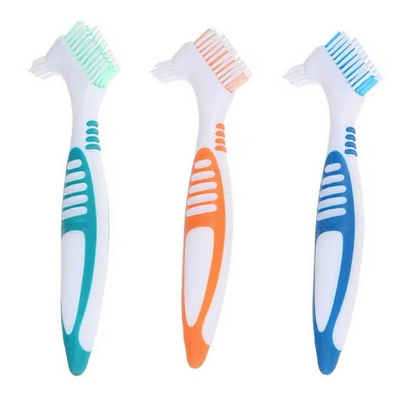 3Pcs/Set Denture Cleaning Brush Portable Cleaning Brush False Teeth Brushes for Denture Care Denture Cleaner with Multi-Layered Soft Bristles and Dual Angled