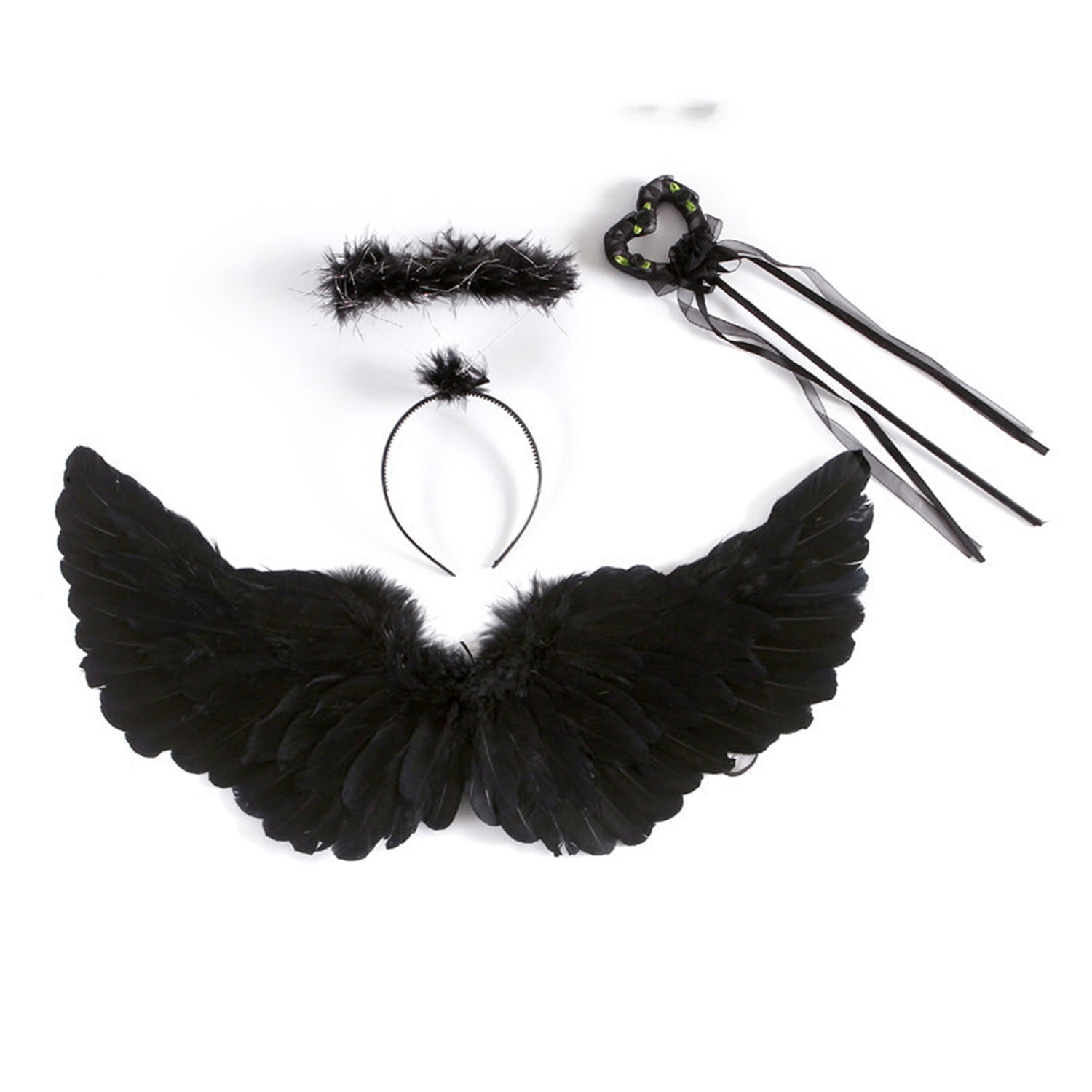 3Pcs Set Devil Wings Black Feather Wings Costume Halloween Wings Props