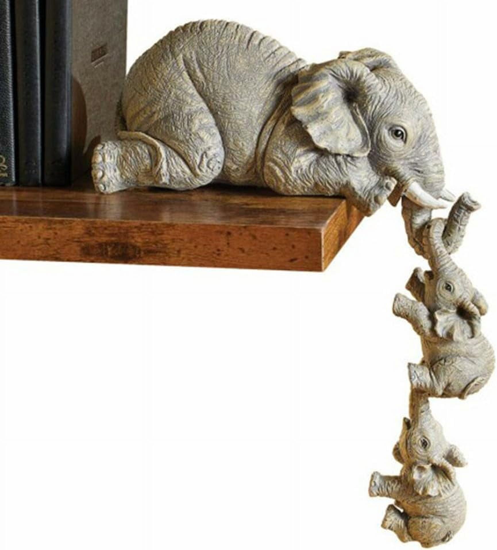 Hand-Painted Resin Elephant Family Shelf Figurines Set