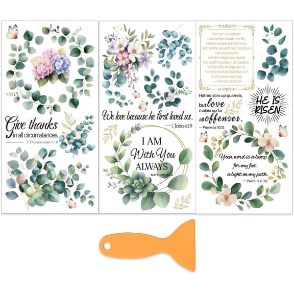 3Pcs/Set Eucalyptus Leaves Rub on Transfers for Furniture and Craft 6x12 Inch Text Furniture Decal Transfer Stickers Rub on Decal with 1pc Scraper for Scrapbook Window Home Decoration