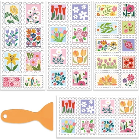 3Pcs/Set Flower Post Stamp Rub on Transfers for Furniture and Craft 6x12 Inch Cartoon Flowers Furniture Decal Transfer Stickers Rub on Decal