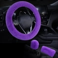 thumbnail image 1 of 3Pcs Set Fluffy Car Steering Wheel Cover - with Handbrake Cover & Gear Shift Cover, Fashion Soft Short Plush Car Accessories - Purple, 1 of 2