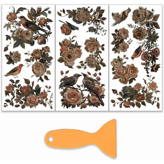 3Pcs/Set Gothic Embroidery Rub on Transfers for Furniture and Crafts 6x12 Inch Flowers Furniture Window DIY Home Decor Colorful