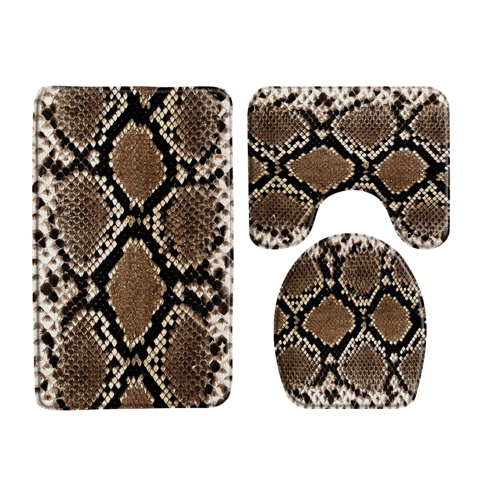 3Pcs Set Gray Brown Leopard Pattern Bathroom Bath Mats Toilet Lid Cover
