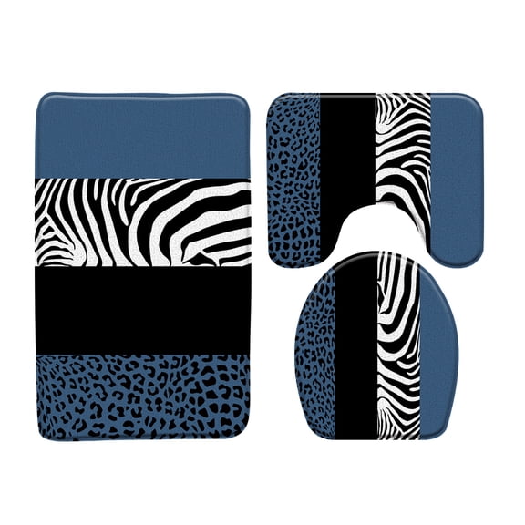 3Pcs Set Green Leopard Black Plaid Zebra Pattern Bathroom Shower Bath Mat Toilet Lid Cover Rugs Home Decor Animal Bedroom Carpet