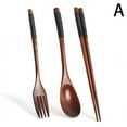 thumbnail image 1 of 3Pcs/Set Handmade Japanese Style Natural Spoon Fork Chopsticks Wooden Best Q5A0, 1 of 1