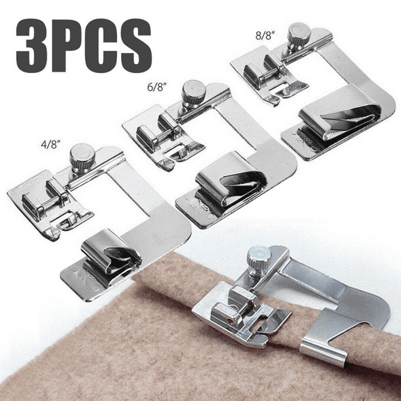 3Pcs/Set Home Sewing Machine Foot Presser Rolled Hem Feet for Singer(Sliver) 4/8 6/8 8/8 Three-Piece Set