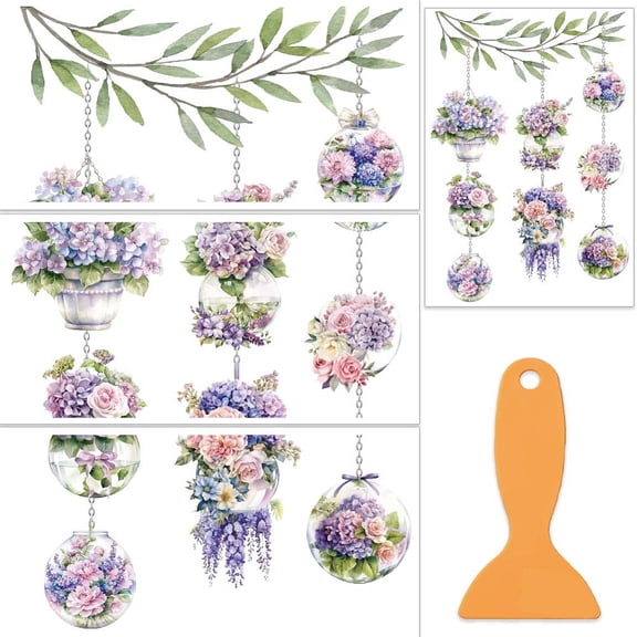 3Pcs/Set Hydrangea Rub on Transfers for Furniture and Crafts 12x6 Inch Flower Basket Furniture Decals Decor Rose Transfer Stickers