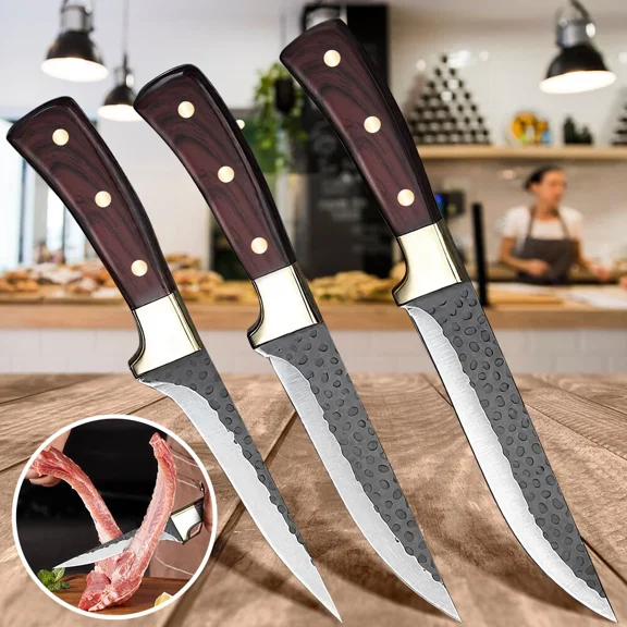 3Pcs/Set Kitchen Knives Stainless Steel Chef Knife Meat Clever Slicing Peeling
