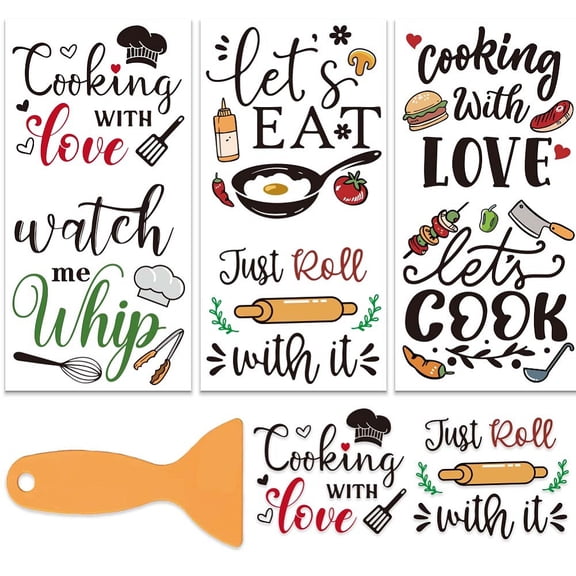 3Pcs/Set Kitchen Words Rub on Transfers for Furniture and Crafts 6x12 Inch Cookware Furniture Decals Decor Kitchen Theme Transfer Stickers