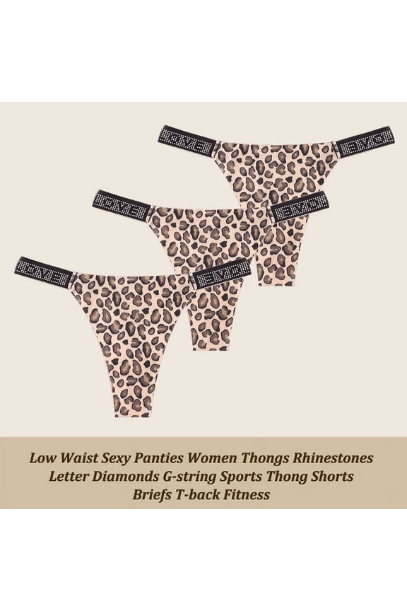 3Pcs/Set Low Waist Sexy Panties Women Thongs Rhinestones Letter Diamonds G-string Sports Thong Shorts Briefs T-back Size XS-XL