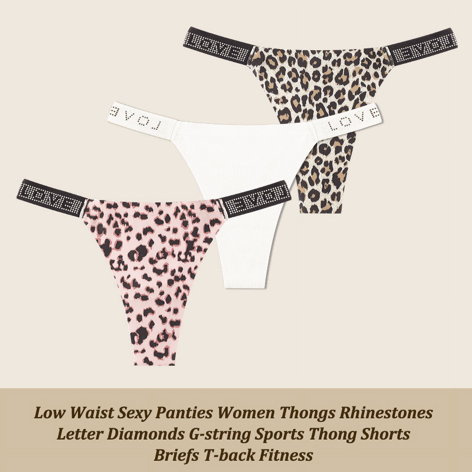 String Rinestones 3Pcs/Set Low Waist Sexy Panties Women Thongs Rhinestones Letter ...
