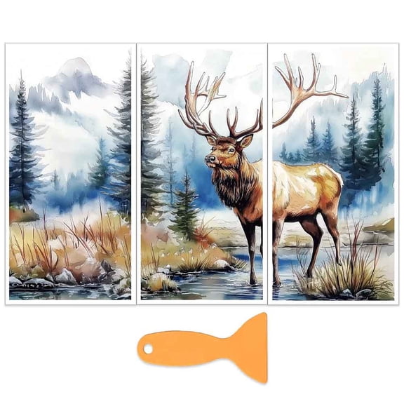 3Pcs/Set Milu Deer Rub on Transfers for Furniture and Crafts 6x12 Inch Misty Forest Furniture Decals Decor Animal Theme Transfer Stickers