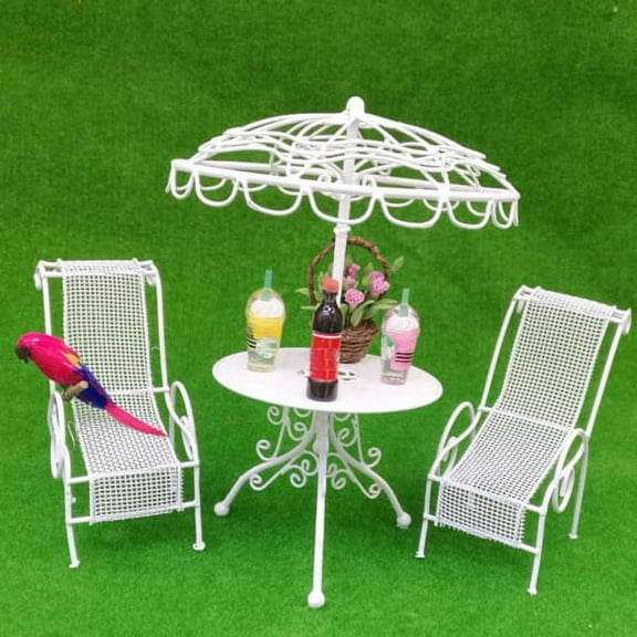 3Pcs/Set Mini Outdoor Garden Scene Model Iron Leisure Tables Chairs Furniture for Home