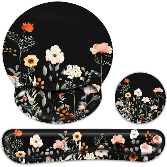3Pcs/Set Mouse Pad with Wrist Rest and Keyboard Wrist Rest,Wrist Rest for Computer Keyboard Memory Foam Pain Relief with Non Slip Rubber Base for Office,Gaming,Computer,Laptop,Garden Flower