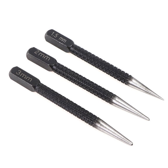 3Pcs/Set Non Slip Center Punch Pin Set Drill Bit Alloy Steel 3/32" Wood Metal