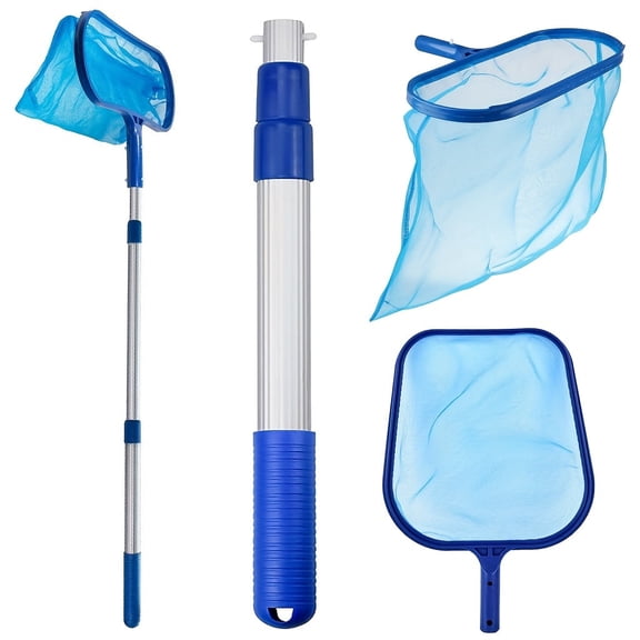 3Pcs/Set Pool Cleaning Tools Pool Flat and Deep Skimmer Net Set with 17"-40" Telescopic Pole Leaf Skimmer Fine Mesh Net Rake Net for Cleaning Above Ground Inground Pool Hot Tub Spa Pond
