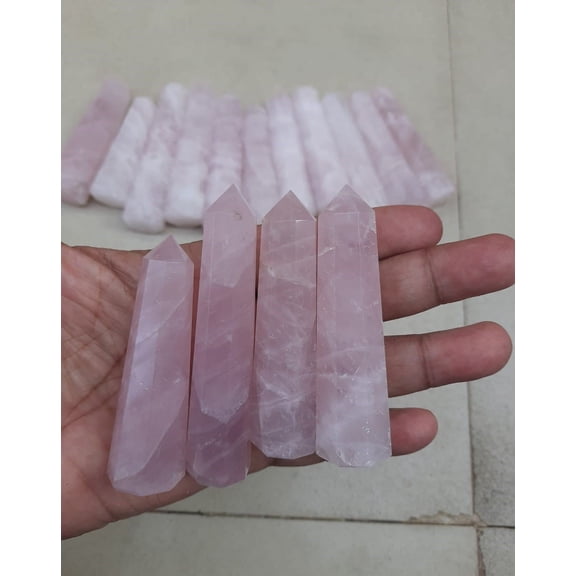 3Pcs Set Rose Quartz Crystal Tower, Large Rose Quartz Crystal Point, Rose Obelisk, Natural Rose Crystal Wand, Crystal Tower, 3-4"