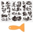 thumbnail image 1 of 3Pcs/Set Rural Scenery Rub on Transfers Furniture and Crafts 6x12 Inch Sketch Rural Furniture Decals Decor Transfer Stickers with 1pc Scraper, 1 of 7