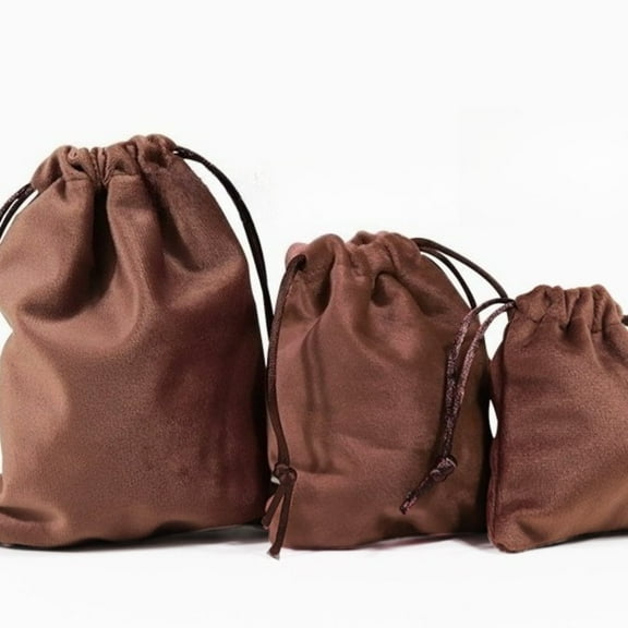 3PCS Set Size Medium Brown Velvet Fabric Drawstring Drawstring Accessory and Miscellaneous Storage Bag