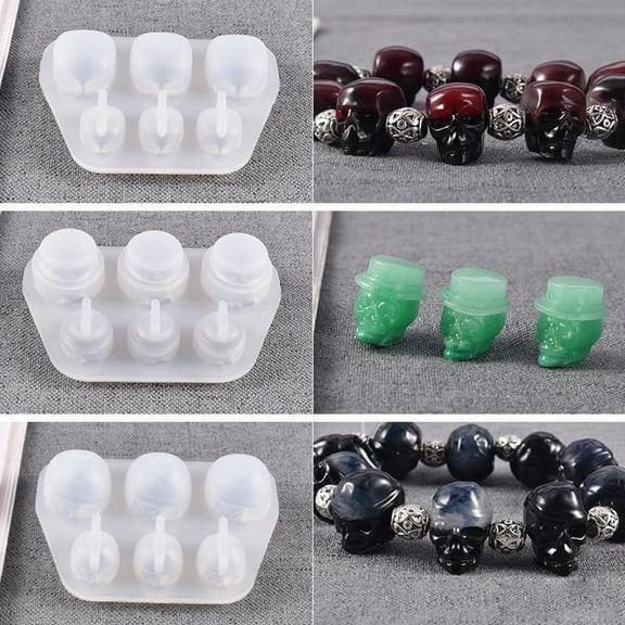 3Pcs/Set Skull Silicone Resin Skeleton Head Epoxy Casting for Halloween Jewelry Making DIY