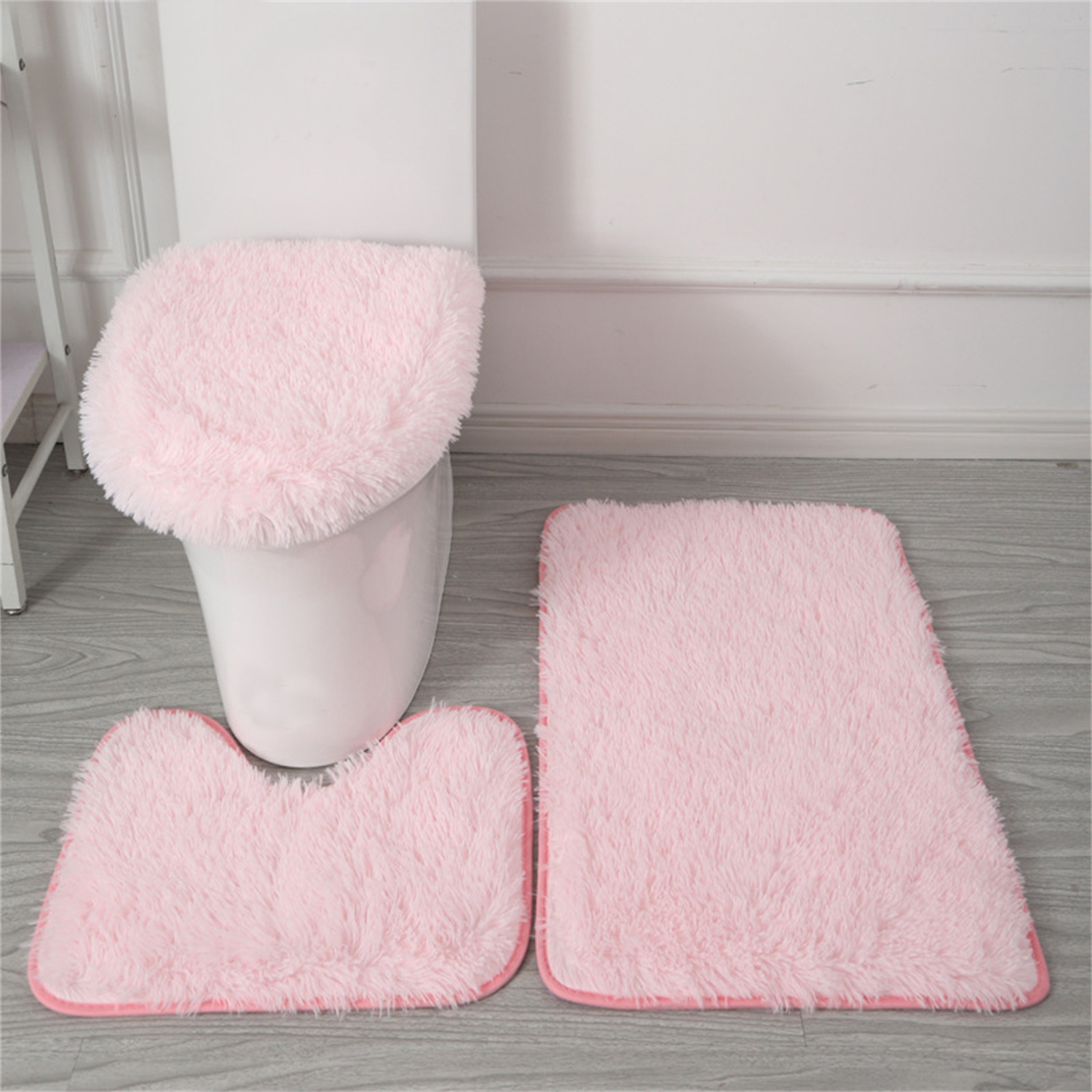 3Pcs/Set Solid Color Bathroom Mat Set Fluffy Hairs Bath Carpets Modern