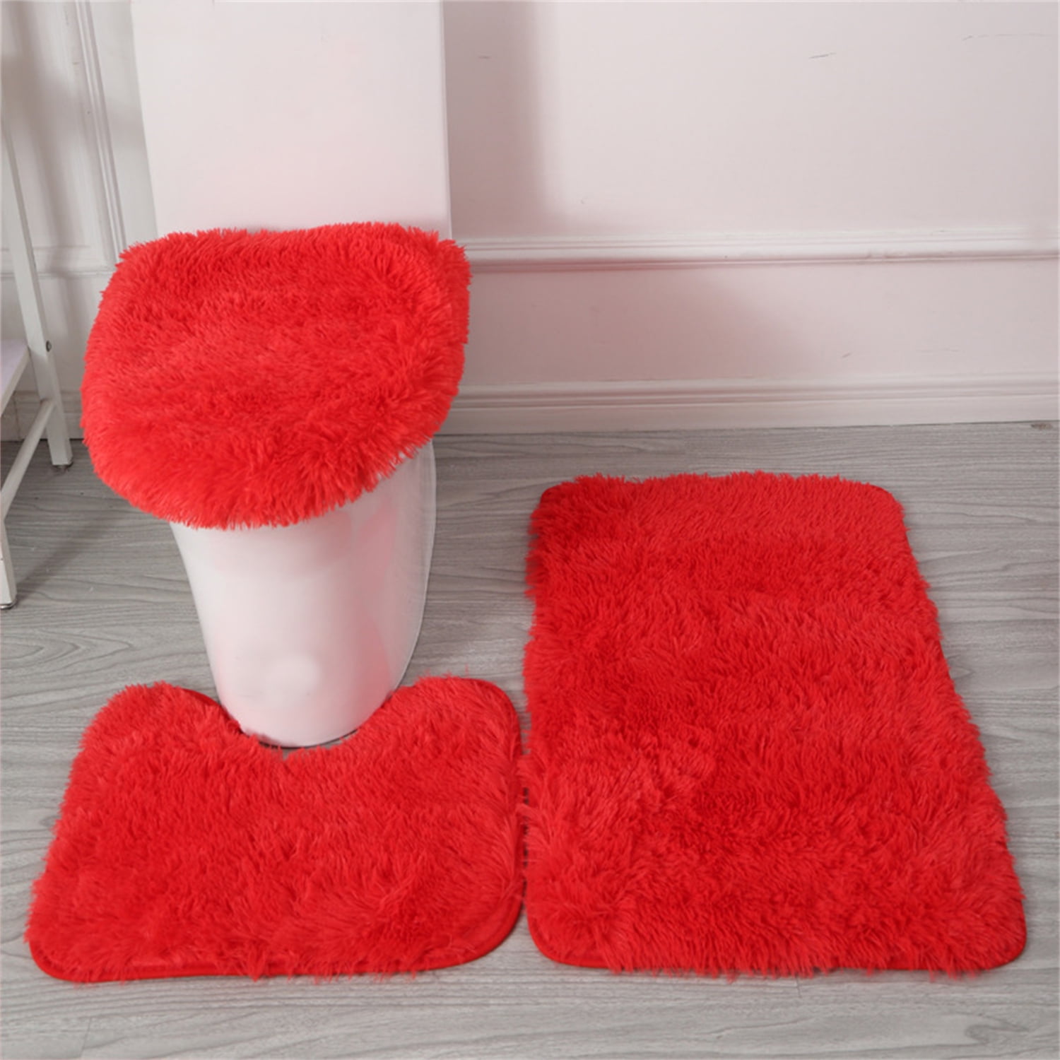 3Pcs/Set Solid Color Bathroom Mat Set Fluffy Hairs Bath Carpets Modern