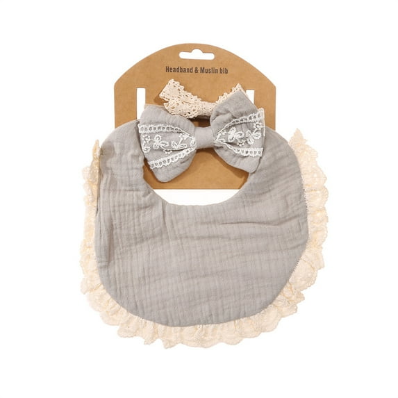 3Pcs/Set Solid Muslin Cotton Bamboo Baby Bib Tassel Lace Boy Girl Feeding Drool Saliva Towel Burp Cloth Adjustable Infant Scarf (Light gray,One Size)