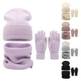 thumbnail image 1 of 3Pcs/Set Women Winter Warm Knit Hat Gloves Scarf Set Fleece Lined Touchscreen Double Layer Thermal Cap Neck Wrap Gloves Set, 1 of 8
