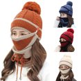thumbnail image 1 of 3Pcs/Set Women Winter Woolen Knitted Fluffy Ball Beanie Cap Warm Mask Neck Scarf Set, 1 of 2