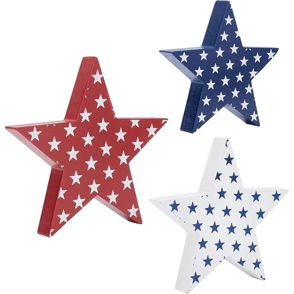 3Pcs/Set Wooden Star Shape Display Decoration American Theme Ornaments Star Table Embellishments 3 Color 3 Sizes Home Decoration 4.5x4.5x0.7in