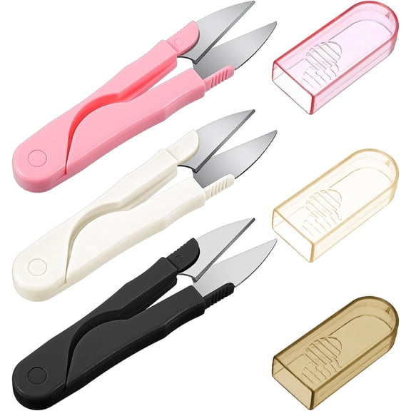 3Pcs Sewing Scissors, Ergonomic Thread Snips Sewing Thread Cutter with Safety Cover, Mini Trimming Nippers for Embroidery Crochet Knitting DIY Craft, Stainless Steel Durable, Black White Pink