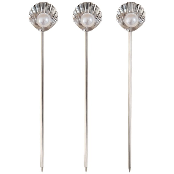 3Pcs Shell Fruit Picks With Small Pearl Silver Cocktail Picks Stainless Steel Dessert Forks for Appetizer Charcuterie