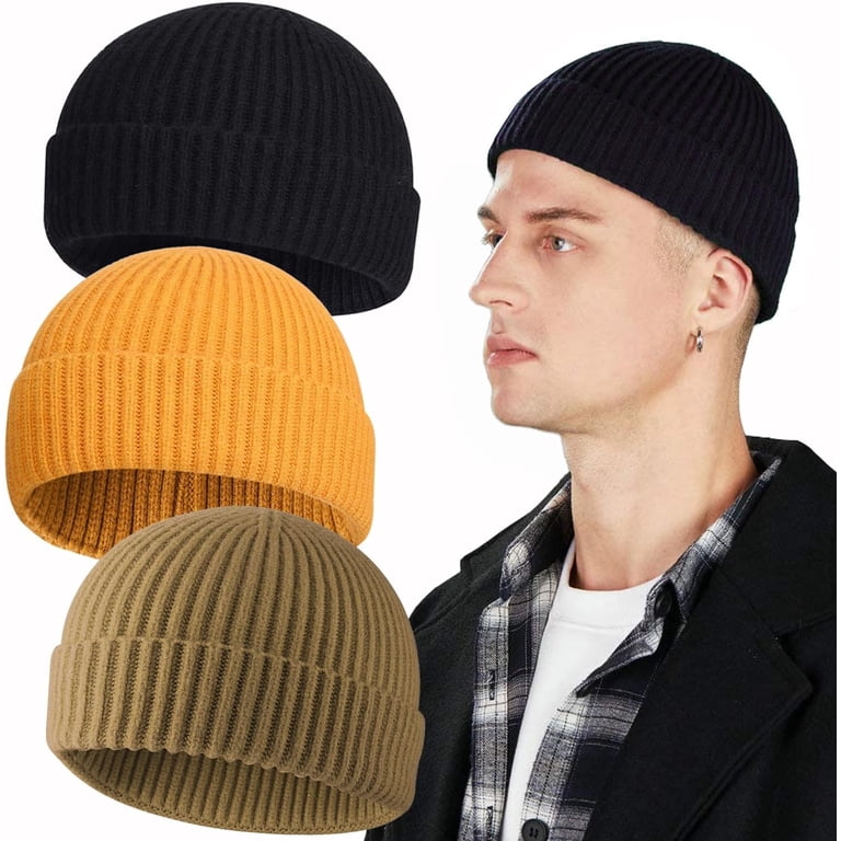 3Pcs Short Fisherman Beanie Hat for Men Women, Wool Knit  display picture 2