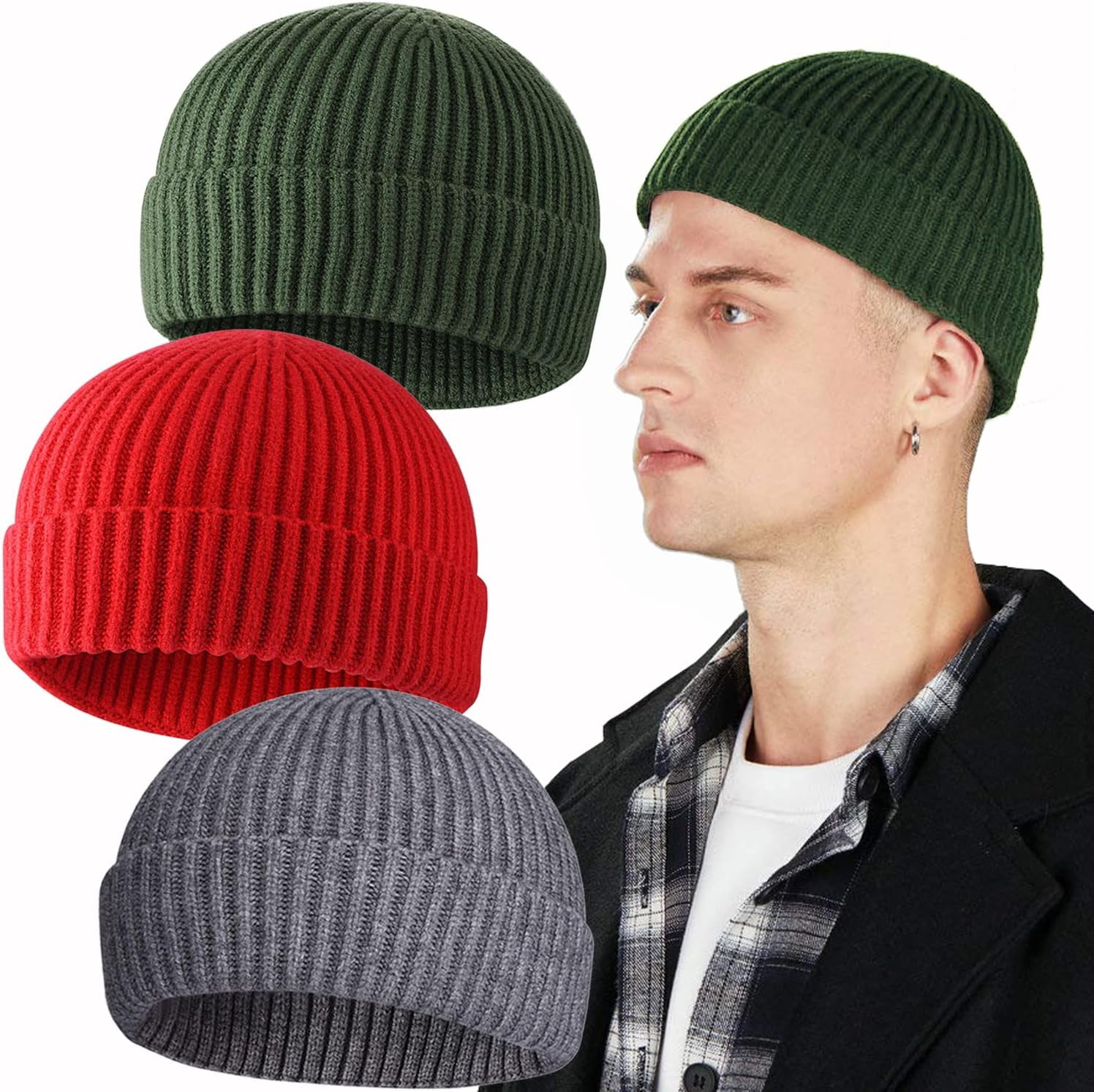 Short Fisherman Beanie Hat Wool Knit Cuff Winter Warm Unisex OUTDOOR SHAPING Merino Wool Short Fisherman Beanies for Men  main image 2