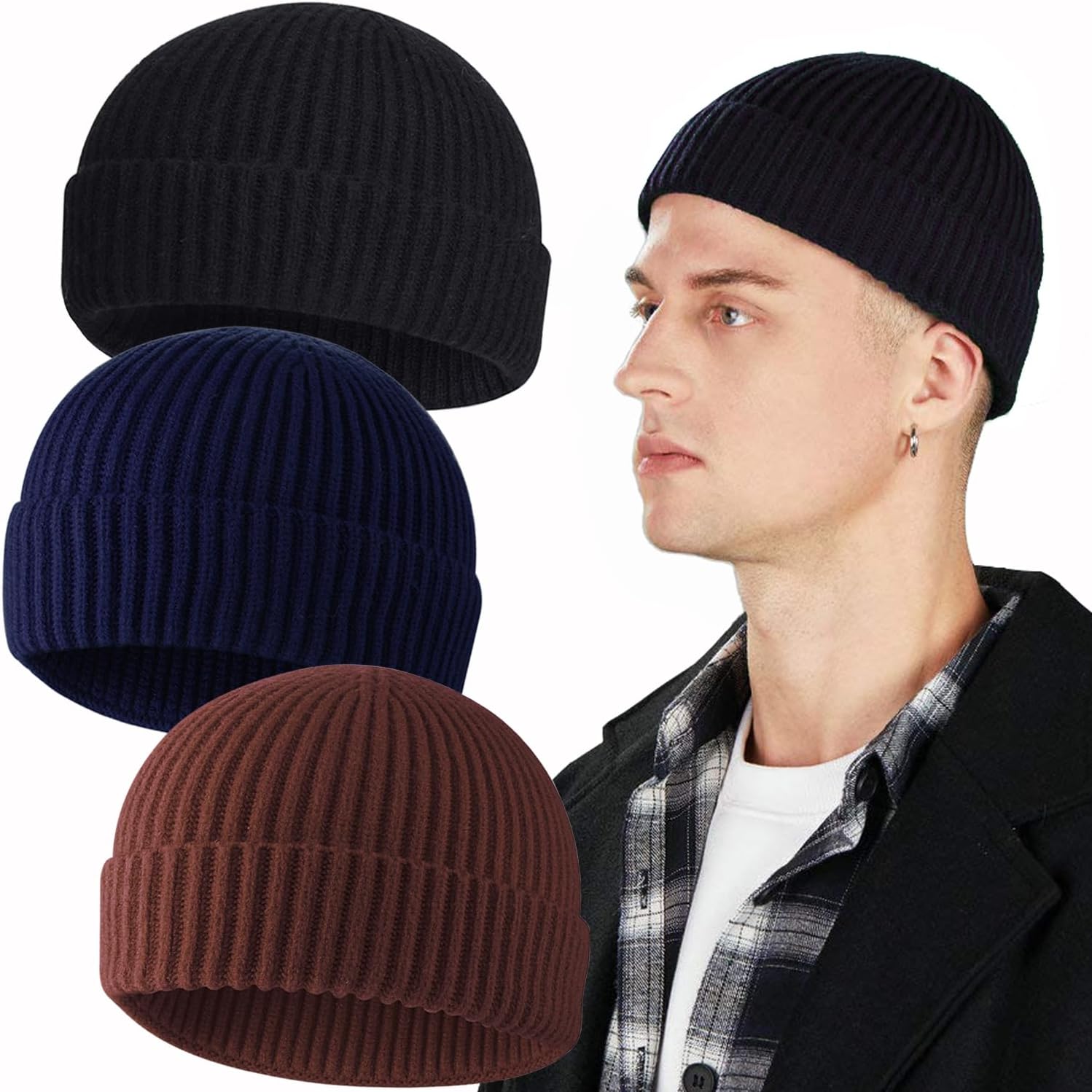 Merino Wool Fisherman Beanie Classic Warm Winter Knit Hat Unisex Versatile Wool Fisherman Beanie - Army Green main image 4